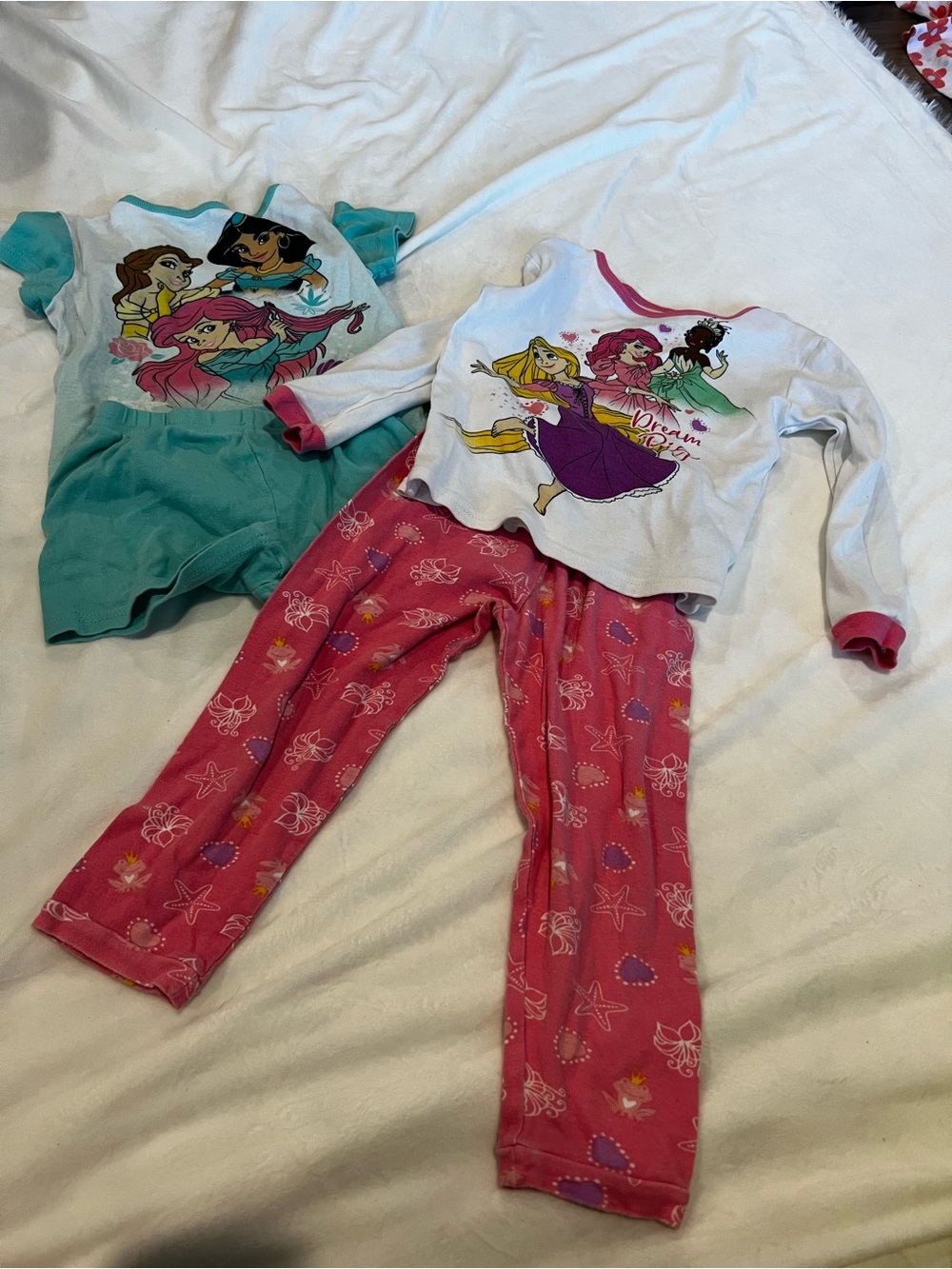 Disney Princess Two-Piece Pajama Sets in Pink, White & Teal